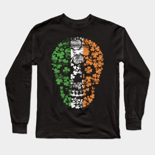 Irish flag shamrock skull saint patrick's day Long Sleeve T-Shirt